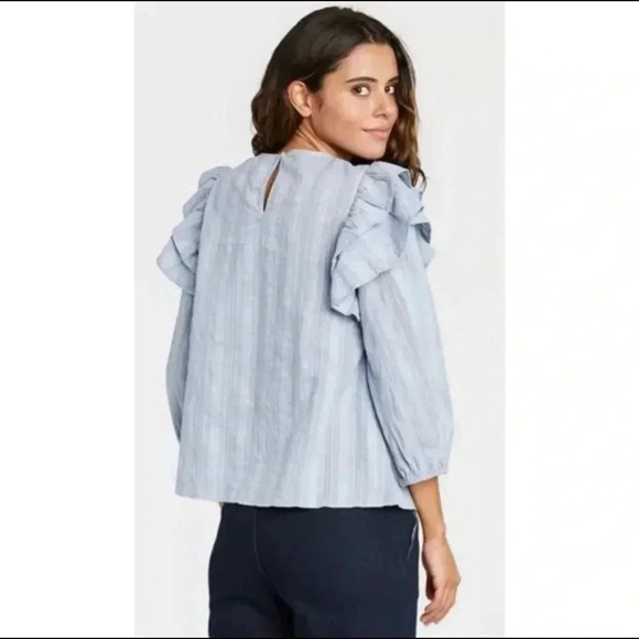 UT Ruffle 3/4 Sleeve Top Blue Cottage Core Sz XXL - Picture 2 of 6